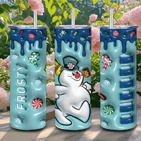 Frosty Snowman Tumbler 20oz - 3D Inflated Design with Dripping Icing andy Cane  | Free Ship - Thumbnail 2