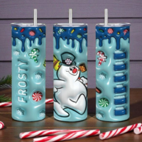 Frosty Snowman Tumbler 20oz - 3D Inflated Design with Dripping Icing andy Cane  | Free Ship - Thumbnail 4
