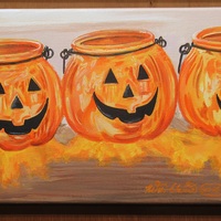 Jack-o'-lantern Jars, Original acrylic painting by N.E.Thompson, Artwork size 8x10 inches - Thumbnail 8