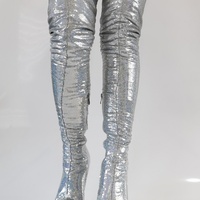 Silver Sequins Blingbling Mid Thigh High Boots Women Stilettos High Heels - Thumbnail 4