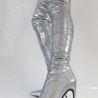 Silver Sequins Blingbling Mid Thigh High Boots Women Stilettos High Heels - Thumbnail 3