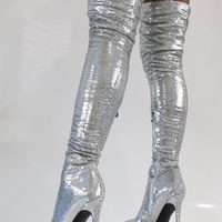 Silver Sequins Blingbling Mid Thigh High Boots Women Stilettos High Heels - Thumbnail 2