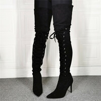 Over Knee Thigh High Boots Stiletto Heel Pointy Toe Nightclub Shoes Womens - Thumbnail 1