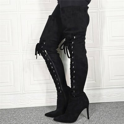 Over knee thigh high boots stiletto heel pointy toe nightclub shoes womens