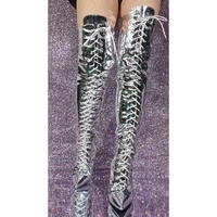 Women's Knee High Boots with High Heels Silver Thigh High Boots Party Boots - Thumbnail 2