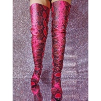 Womens Snakeskin Embossed Stiletto Thigh High Boots Shoes - Thumbnail 1
