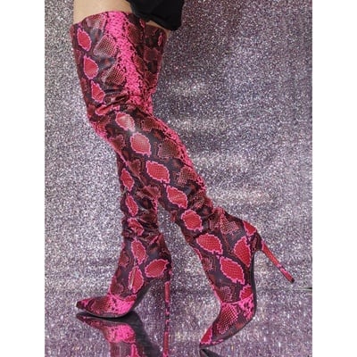 Womens snakeskin embossed stiletto thigh high boots shoes