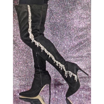 Women high boots party blingbling crystal super high heel over the knee fashion