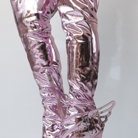 Pink Metallic Leather Wing Boots Women Spring Shiny Pointy Toe Thigh High Heel Shoes Ladies Sexy Luxury Trends Patent Long Boots - Thumbnail 3