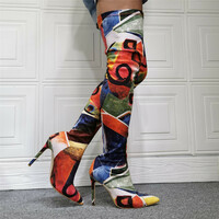 Sexy Elastic Graffiti Abstract Stiletto Over The Knee Boot, Fashion Stretchy New Thin Heel Above The Knee Style - Thumbnail 2
