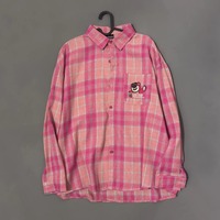 Rose Red Cartoon Bear Plaid INS Long Sleeve Shirt - Thumbnail 1