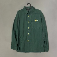 Green Vertical Stripe Embroidered Cotton Long Sleeve Shirt - Thumbnail 1
