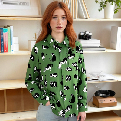 Lazy Cat Japanese Cartoon Floral Long Sleeve Shirt
