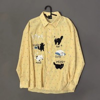 Naughty Cat Polka Dot Plaid INS Long Sleeve Shirt - Thumbnail 1