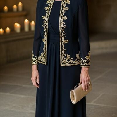 Elegant chiffon with lace jacket mother of bride/groom dress evening formal gowns 