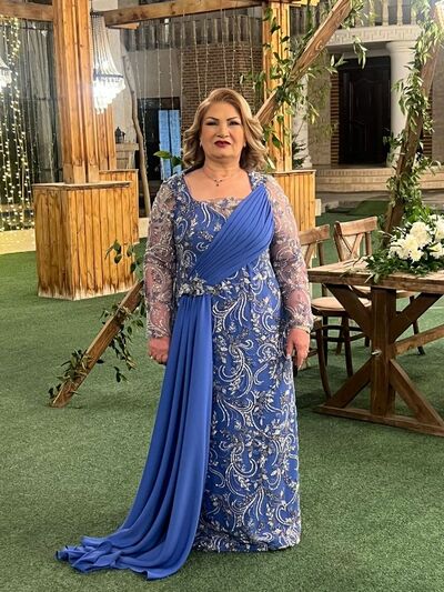 Plus Size Blue Sheath Lace Mother of Bride/Groom Dress Evening Formal Gowns 