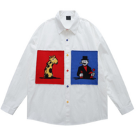 Cartoon giraffe shirt long sleeve contrast color shirt - Thumbnail 1