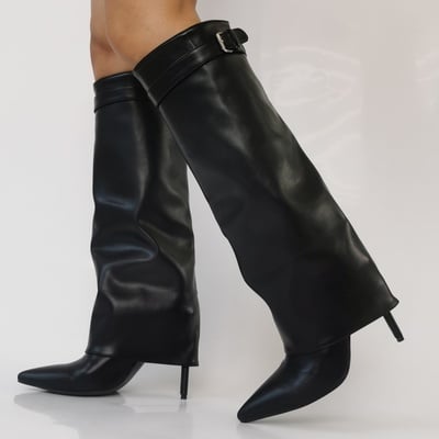 Women's premium leather stiletto boots - pointed-toe sexy black winter ankle footwear