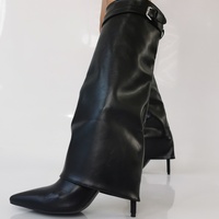 Women's Premium Leather Stiletto Boots - Pointed-Toe Sexy Black Winter Ankle Footwear - Thumbnail 1