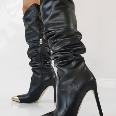 Women's ruched slouchy knee high boots black