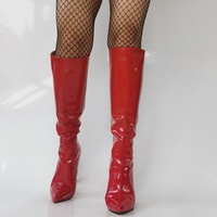 Women Knee High Boots Full Zip Up Shiny Pointed Toe Stiletto High Heels Shoes - Thumbnail 2
