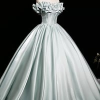 Green Satin Long A-Line Prom Party Dress - Thumbnail 2