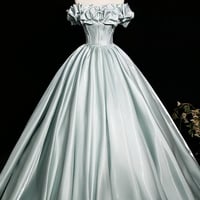Green Satin Long A-Line Prom Party Dress - Thumbnail 4