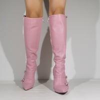 Pink Knee High Belt Boots - Thumbnail 4