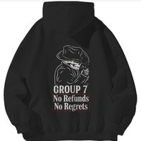 Unisex Group 7 No Refunds No Regrets Hoodie - Skeleton Cowboy Outlaw Black Hoodie - Front and Back Print - Streetwear Fashion | Free Ship - Thumbnail 2