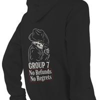 Unisex Group 7 No Refunds No Regrets Hoodie - Skeleton Cowboy Outlaw Black Hoodie - Front and Back Print - Streetwear Fashion | Free Ship - Thumbnail 1