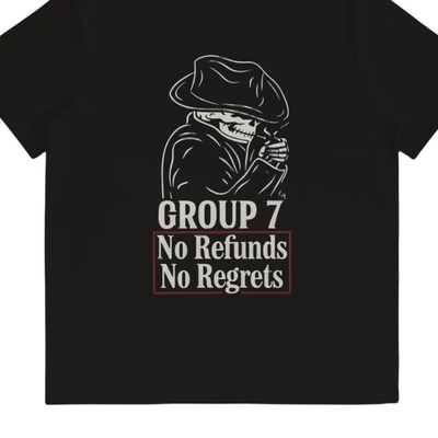 ​unisex group 7 "no refunds, no regrets" t-shirt | skeleton cowboy graphic tee | edgy gothic grunge apparel