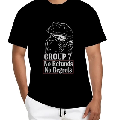 ​unisex group 7 "no refunds, no regrets" t-shirt | skeleton cowboy graphic tee | edgy gothic grunge apparel