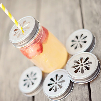 12 daisy cut mason jar lids | pewter