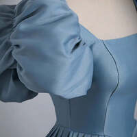 Elegant Light Blue Satin Prom Dresses Ball Gown Square Neckline Puffy Short Sleeve Backless Floor-Length / Long Prom Formal Dresses - Thumbnail 4