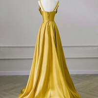 Yellow Bow Prom Dresses  A-Line / Princess Crossed Straps Solid Color Satin Spaghetti Straps Sleeveless Engagement Formal Dresses Sweep Train - Thumbnail 2