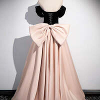 Chic / Beautiful Blushing Pink Satin Prom Dresses Ball Gown Off-The-Shoulder Short Sleeve Backless Bow Floor-Length / Long Prom Formal Dresses - Thumbnail 2