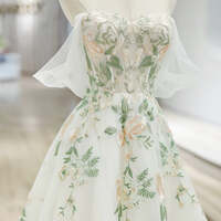 Elegant 3D Floral Lace Wedding Dresses V-Neck Long Sleeve Applique Bridal Gowns - Thumbnail 5