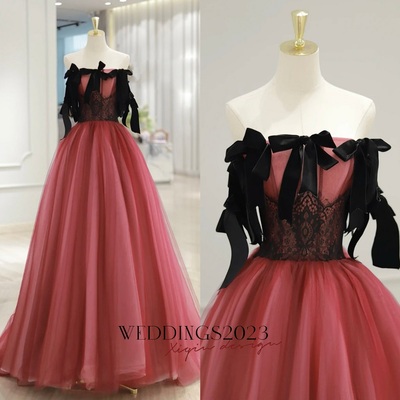 Watermelon red tulle long formal dress,a line tulle watermelon red long prom dress