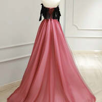 Watermelon Red Tulle Long Formal Dress,A Line Tulle Watermelon Red Long Prom Dress - Thumbnail 2