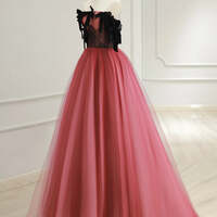 Watermelon Red Tulle Long Formal Dress,A Line Tulle Watermelon Red Long Prom Dress - Thumbnail 4
