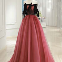 Watermelon Red Tulle Long Formal Dress,A Line Tulle Watermelon Red Long Prom Dress - Thumbnail 1