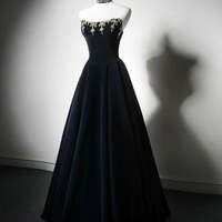 Navy Blue Evening Dress with Corset Back - Embellished Gown and Elegant A-Line Evening Gown Plus Size - Thumbnail 2