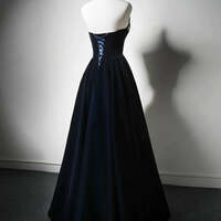 Navy Blue Evening Dress with Corset Back - Embellished Gown and Elegant A-Line Evening Gown Plus Size - Thumbnail 3