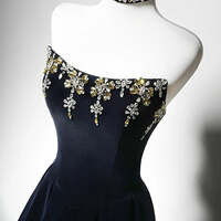 Navy Blue Evening Dress with Corset Back - Embellished Gown and Elegant A-Line Evening Gown Plus Size - Thumbnail 4