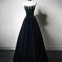 Navy Blue Evening Dress with Corset Back - Embellished Gown and Elegant A-Line Evening Gown Plus Size - Thumbnail 1