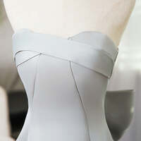 Silver Grey Smooth Satin Prom Dresses Strapless Bow-Tie Formal Dress  - Thumbnail 3