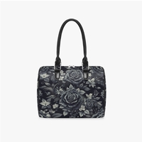 Gothic Black Rose Leather Bag - Dark Floral Travel Bag with Handles - Elegant Gray Roses Bag - Victorian Gothic Fashion Handbag | Free Ship - Thumbnail 3