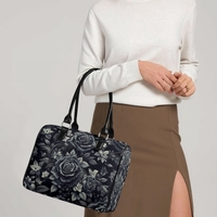 Gothic Black Rose Leather Bag - Dark Floral Travel Bag with Handles - Elegant Gray Roses Bag - Victorian Gothic Fashion Handbag | Free Ship - Thumbnail 4