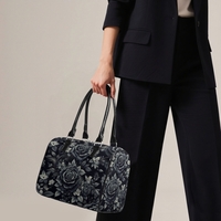 Gothic Black Rose Leather Bag - Dark Floral Travel Bag with Handles - Elegant Gray Roses Bag - Victorian Gothic Fashion Handbag | Free Ship - Thumbnail 6