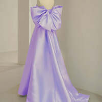 A-Line Sweetheart Neck Satin Purple Long Prom Dress, Purple Evening Dress - Thumbnail 2